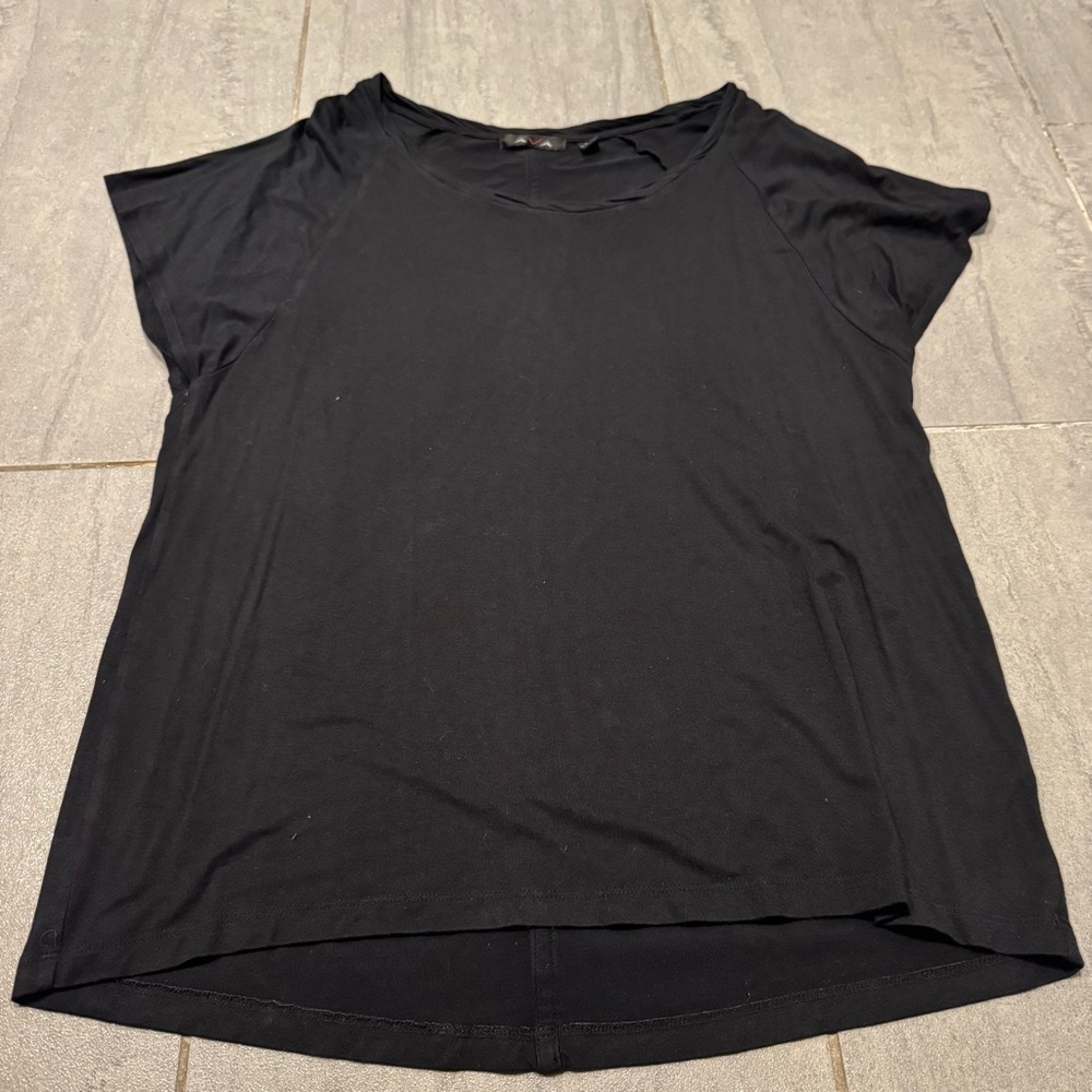 AVA Black Short Sleeve Round Scoop Neck Casual Tee Shirt Top Size Large